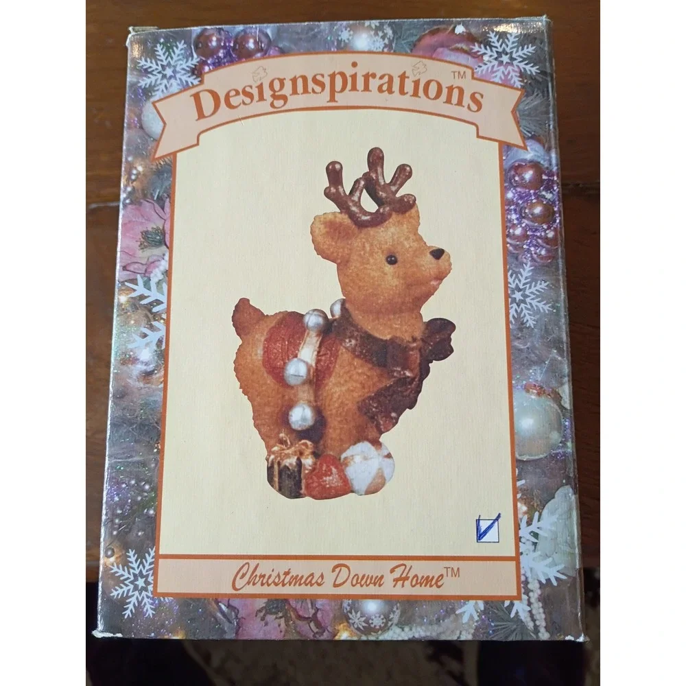 Designspirations Christmas Down Home Reindeer Figurine with Bells and Bow